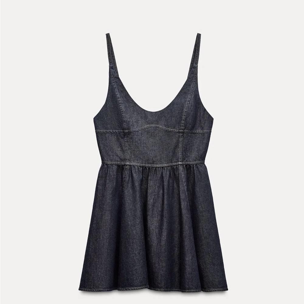 ZARA Denim Swing Mini Denim Dress - Dark Wash Sz L